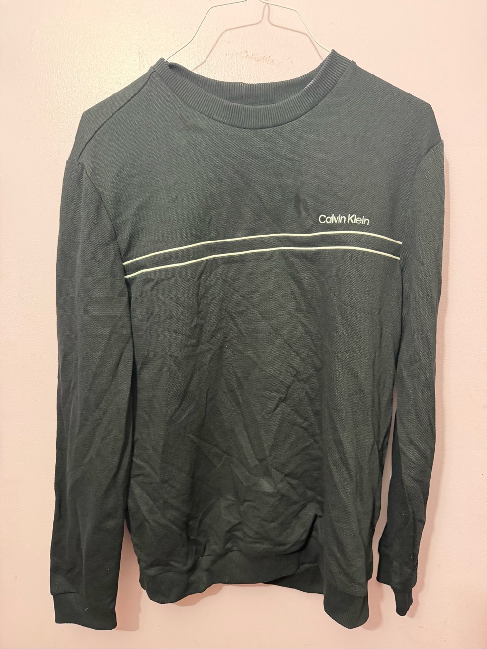 Unisex Calvin Klein Forest Green Crewneck Sweatshirt with Chest Stripes